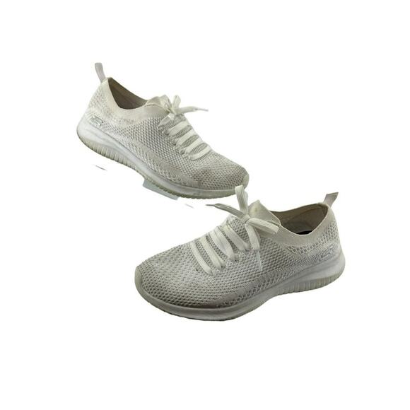 Skechers Women's Ultra Flex Salutations Trainers White Silver Sneaker Size 7.5 - Picture 1 of 8
